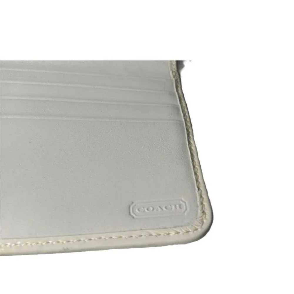 Coach Signature Stripe Checkbook Wallet Khaki~Brown~Cream Full Size